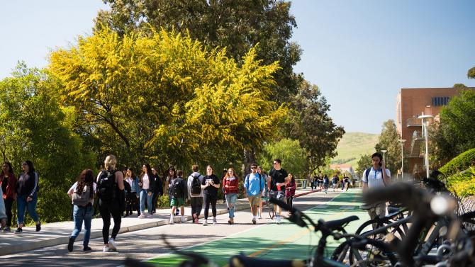 students walking on campus